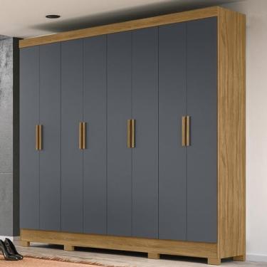 Imagem de Guarda-roupa Casal 8 Portas 4 Gavetas e Pés Diplomata Freijó/Cinza