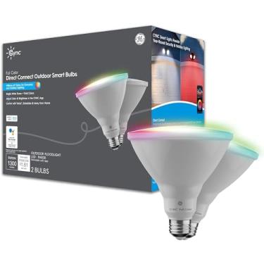 Imagem de Lâmpada LED inteligente GE CYNC, holofote PAR38 para ambientes externos, funciona com Amazon Alexa e Google Home, luz WiFi, lâmpada que muda de cor, equivalente a 90 W (pacote com 2)