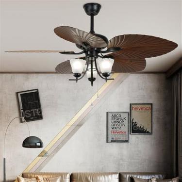 Imagem de American Retro LED Ventilador Luz Europeia Luxo Sala de Estar Restaurante Quarto EstudyVilla Hotel Café Ventilador De Teto Luz Remota Ventilador Elétrico (Estilo 22)