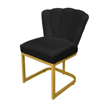 Imagem de Cadeira de Decorativa Pétala Veludo Preto Base de Ferro Dourada - Belliv Decor