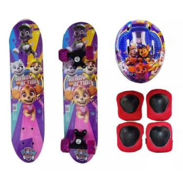 Imagem de Skate Infantil Patrulha Canina  Kit Proteção Rosa - IMPORT
