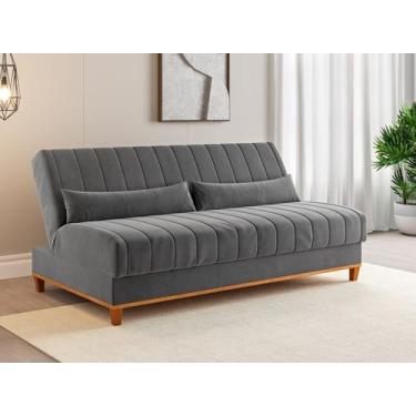 Imagem de Sofá Cama Viero Luna Grafite Veludo com Almofadas - Viero Móveis