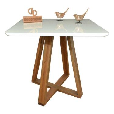 Imagem de Mesa Jantar Base X Tampo Retangular Laca Com Vidro 100x70cm Branco