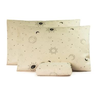 Imagem de Jogo de Lençol Casal Padrão 3 Peças 150 Fios Com Elástico Estampado (Sol e Lua)