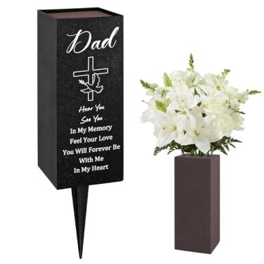 Imagem de Vasos de cemitério com pontas e argila de flor, metal, vasos de cemitério para túmulos com orifícios de drenagem para flores frescas/artificiais, suporte de flores para cemitério, decorações de