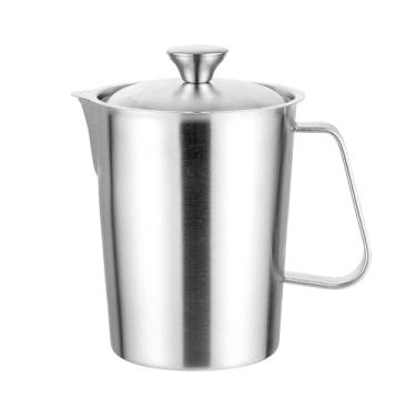 Imagem de Copo medidor de 2L, jarro de aço inoxidável 304 com tampa, marcação e alça de litro/onça, copo graduado de boca grande, jarra de espuma de leite de metal de grau alimentício (8 xícaras de 1,984 g)