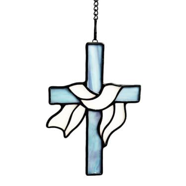 Imagem de Fitas de vitral, decoração cruzada, janela pendurada para batismo, primeira comunhão, arte feita à mão, cruz, apanhadores de sol, ornamentos religiosos, presentes para mulheres