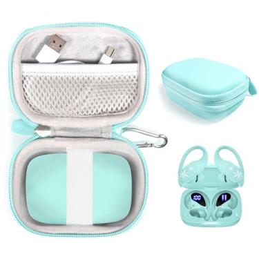 Imagem de CaseSack Capa para fones de ouvido PocBuds, fones de ouvido 80 horas de reprodução, capa de carregamento, display digital, fones de ouvido esportivos (verde menta)