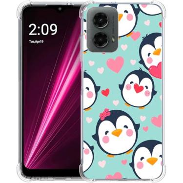 Imagem de Beaucov Capa para Moto G 5G 2024, fofo pinguim amor coração proteção contra quedas capa à prova de choque TPU proteção de corpo inteiro capa resistente a arranhões para Motorola Moto G 5G 2024