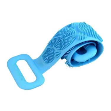Imagem de Esponja Elástica Esfoliante De Banho Lava Costas Em Silicone Azul