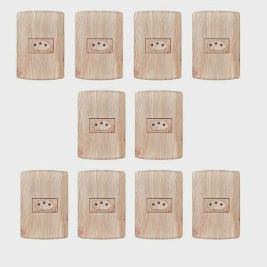 Imagem de Conjunto com 10 Tomadas 2p + t 10A 250v, Modular, com Placa 4x2 e Suporte Madeirado Angelim