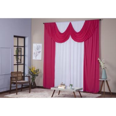 Imagem de Cortina Paris 5,00 x 2,80 Sala Quarto Decoração com Bando Malha Gel Branco e Pink
