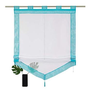 Imagem de SIMPVALE - Persiana romana para cozinha e banheiro varanda - Cortina de janela de voile transparente levantável com decoração de borla, azul claro, 45 x 140 cm