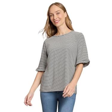 Imagem de Jones New York Feminino Mini Yd Feeder Stripe Elbow Ruffle SLV T, Jones Preto/Branco Nyc, XG