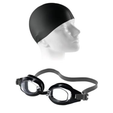 Imagem de Óculos De Natação Classic Starters，Touca Silicone Kit natação Original(Preto + touca preta)