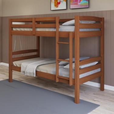 Imagem de Beliche Cama Solteiro Madeira Suspenso Com Proteção Robusta (castanho)