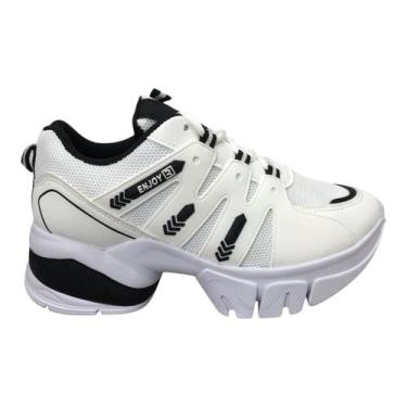 Imagem de Tênis Ramarim Edição Limitada Feminino Casual Branco Preto Plataforma 