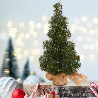 Imagem de Árvore de Natal de mesa de 30,5 cm Mini árvore de Natal realista de pé pequena com base, árvore de Natal artificial decorativa de PVC para casa