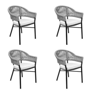 Imagem de Kit 4 Cadeiras Caraíva Base Preta Chumbo Rivatti