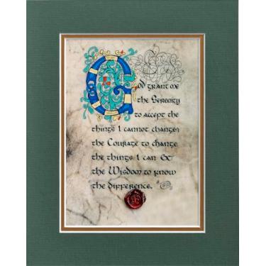Imagem de Celtic Card Company Irish Serenity Prayer Print Green Medieval Manuscripts Seal in Wax Double-Matted Irish Gift Home Decor (20 x 25 cm)