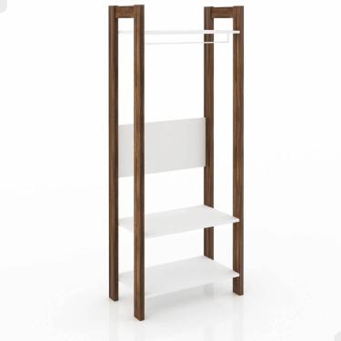 Imagem de Closet de Quarto com 3 Prateleiras Guarda Roupas Branco Nogal Armário AZ1029 Tecnomobili