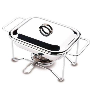 Imagem de Rechaud Retangular 1,5L com Tampa 32x19cm Pequeno Aço Inox com Queimador Zanella