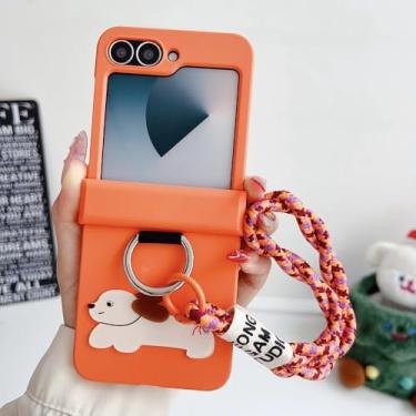 Imagem de Capa de celular com alça de pulso e anel de desenho animado para Samsung Galaxy Z Flip 6 5 4 3 Flip6 Flip5 Flip4 Flip3, proteção com dobradiça e capa à prova de choque, laranja, para Samsung Galaxy Z