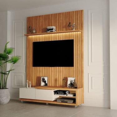 Imagem de Rack com Painel Ripado para Tv até 84 Polegadas Carvalho Oro/Off White