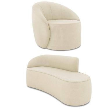 Imagem de Sofá 3 Lugares Orgânico 180cm Morgan E Poltrona Lua Suede Bege D03 - D`rossi