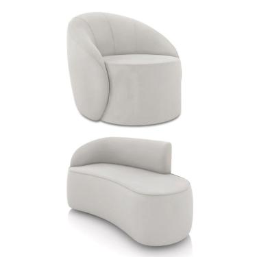 Imagem de Sofá 2 Lugares Orgânico 140cm Morgan E Poltrona Lua Veludo Cinza D03 - D`rossi