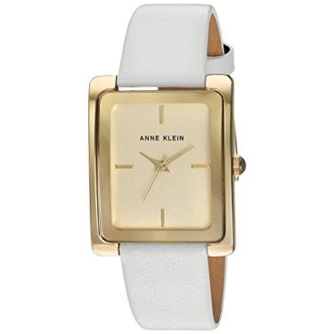 Imagem de Anne Klein Relógio feminino com pulseira de couro, Branco/Ouro, AK/2706CHWT