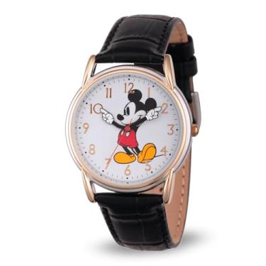 Imagem de Disney Mickey Mouse Relógio adulto clássico Cardiff com ponteiros articulados, analógico, pulseira de couro de quartzo, Dourado, marrom, Relógios Mickey Cardiff 1 - caixa de dois tons/pulseira de