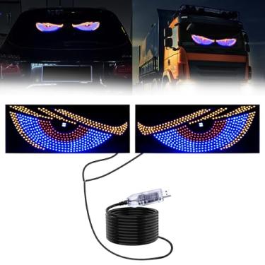 Imagem de LECART Luz de olhos de diabo para para-brisa de carro animado LED sinal demoníaco iluminação sinais de exibição de janela traseira divertida decoração de carro sinal de segurança alimentado por USB
