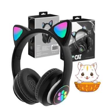 Imagem de Fone Orelha De Gato Headphone Gatinho Com Led Fone Bluetooth Dobrável 