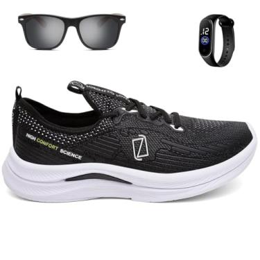 Imagem de Kit Tênis Esportivo Masculino Para Corrida Academia + Óculos e Relógio Digital Preto/43