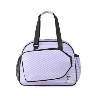 Imagem de Boulder Bee Bolsa De Pickleball Com Estampa Listrada Para Mulheres, Academia Mão/Ombro Suporte Garrafa Água, Raquete/Remo (Listra Roxa)