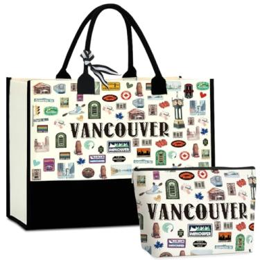 Imagem de CHQIUCR Bolsa feminina Vancouver Canvas Souvenirs Presentes - Reutilizável Weekender Beach & Shopping Bag, Presente de Viagem Ecológico, Lembrança de Férias, Presentes de Natal
