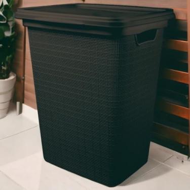 Imagem de Cesto Organizador de Roupa Suja Com Tampa em Plástico Juta 45 Litros Multiuso(PRETO)