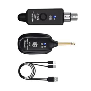 Imagem de Conversor de microfone sem fio XLR transmissor e receptor par automático sinais de áudio estáveis som sem perdas para alto-falante mixer