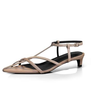 Imagem de iadore Sandálias femininas sexy gatinha salto baixo retrô tiras no tornozelo com fivela sapatos de dedo aberto verão vestido sandálias tamanho 5-12 EUA, Nude., 41