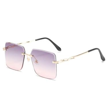 Imagem de Óculos de sol de metal sem aro da moda, feminino, masculino, vintage, tendência, óculos de grau, viagem, fotografia de rua, óculos de sol UV400 (dourado, cinza, rosa)
