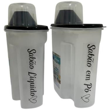 Imagem de Kit 3 Porta Sabão Líquido 1700ml Com Tampa Medidora + Adesivo(Preto 2pç- Sab liquid+ S.Pó)