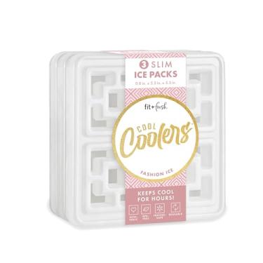 Imagem de Cool Coolers Fashion Ice da Fit & Fresh, pacote com 3 pacotes de gelo grandes e finos, design exclusivo para lancheira, bolsas de gelo reutilizáveis para economia de espaço, pacotes de gelo