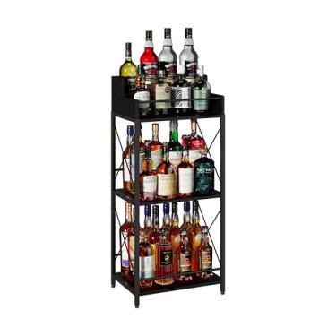 Imagem de KLM Prateleira de exibição de garrafa de licor, barra de armário de bebidas para casa, armário de bebidas em 4 degraus, minibar, armário de bebidas, suporte de prateleira de bar retrô para bebidas