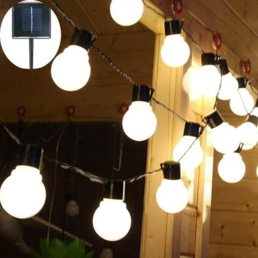 Imagem de Luzes Exteriores Solares Da Corda Do Bulbo, 5m 20led Bulbo Do Festão Luz Da Corda Luzes Da Fada Do Globo Da Lâmpada Impermeável Para O Jardim Interno, White