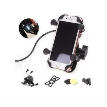 Imagem de Suporte Celular Gps Carregador Usb Moto Motoboy Retroviso - Smartfox