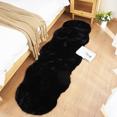 Imagem de Ghouse Tapete macio de pele de carneiro sintética para corredor, 5 x 15 cm, preto, fofo, para berçário, sala de estar, quarto, sala de jogos, decoração