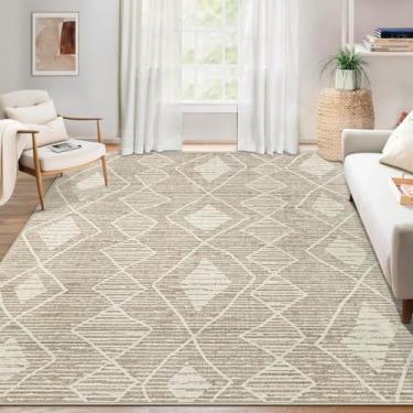 Imagem de Tapete de área para sala de estar 12 x 18 cm - Tapetes geométricos grandes e macios, antiderrapante, dobrável, lavável, tapete de chão para ambientes internos que não caem para sala de estar, quarto