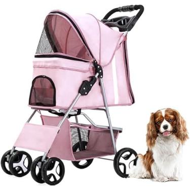 Imagem de Carrinho De Transporte Pet Rosa Dobrável Passeio Cães Gatos