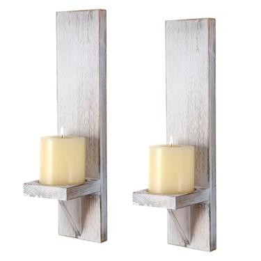 Imagem de OwnMy Conjunto De 2 Arandelas De Parede De Madeira, Castiçais De Parede, Arandelas De Parede Rústicas, Arandelas De Parede Brancas Vintage, Arandelas De Parede Suspensas, Castiçais De Parede De Faze